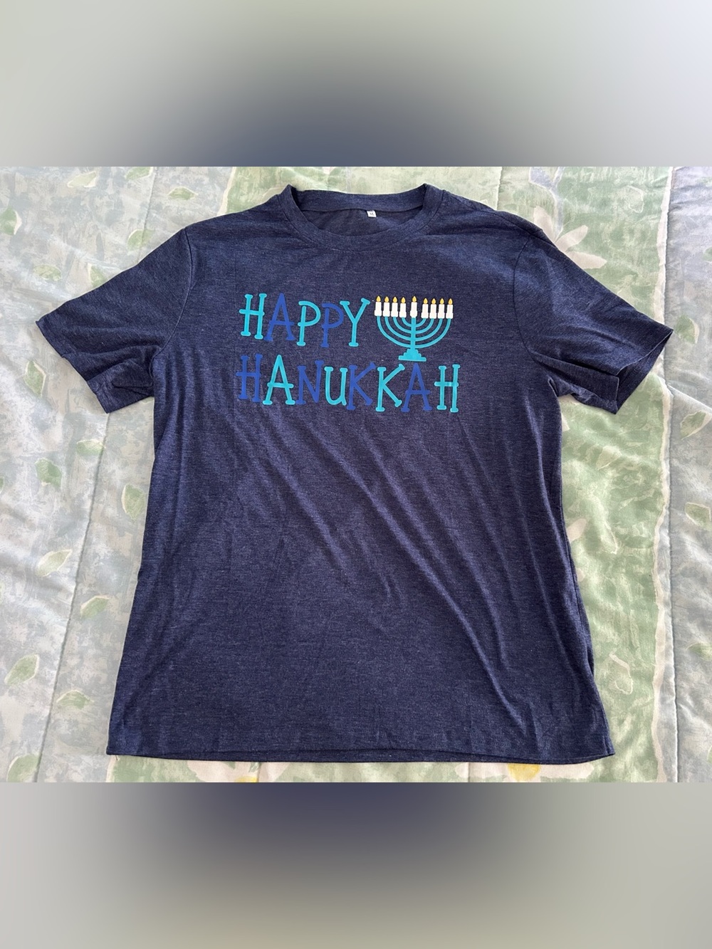 Happy Hanukkah Menorah Vinyl Decal Unisex Medium Short Sleeve Shirt